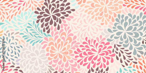 Soft pastel floral pattern with repeating petal shapes in a gentle color palette