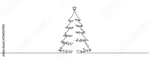 Christmas tree. Continuous one line drawing. Vector illustration Editable stroke