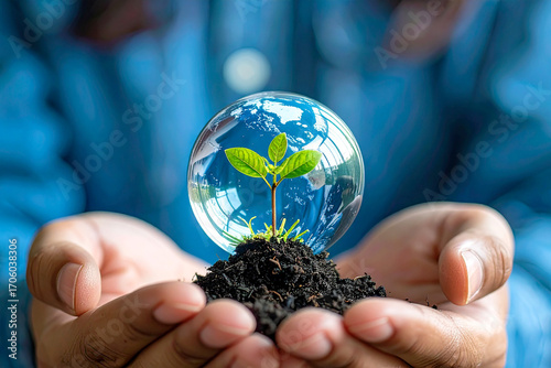 Human hands cradle the planet, a symbol of environmental care and global protection