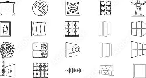 Geometric patterns and abstract shapes in black and white line art Keywords: geometric, pattern
