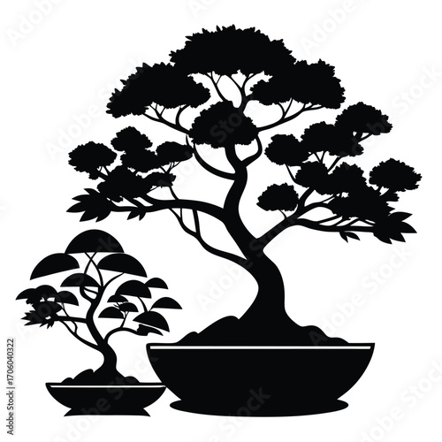 Elegant Bonsai Tree Silhouette Duo Artistic Asian Flair
