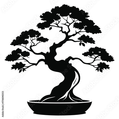 Elegant Bonsai Tree Silhouette Symbolizing Zen Serenity and Natural Beauty in Japanese Art