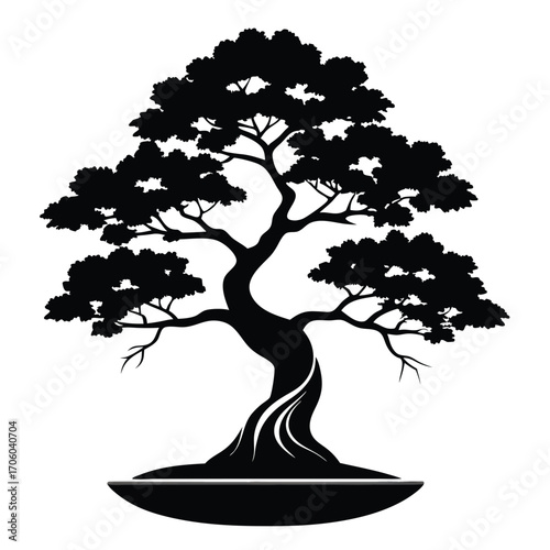 Elegant Bonsai Tree Silhouette Artistic Illustration of a Cultivated Miniature Tree Symbolizing Serenity and Harmony