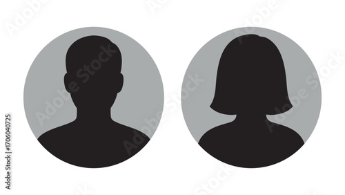 Male and female silhouette avatars in gray circles