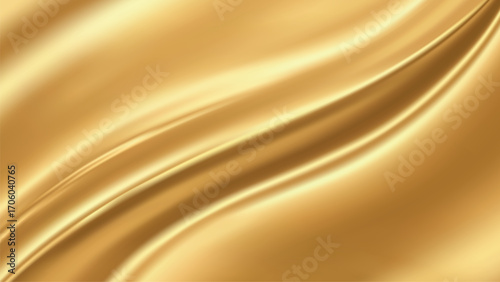 Smooth shiny golden silk fabric flowing background