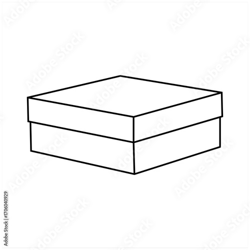 A basic, outlined, black and white illustration of a square gift box.