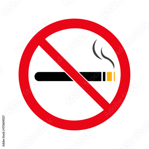 A prohibition sign featuring a red circle with a slash over a lit cigarette icon, indicating that smoking is not allowed in the area.Stop Sign Vector
