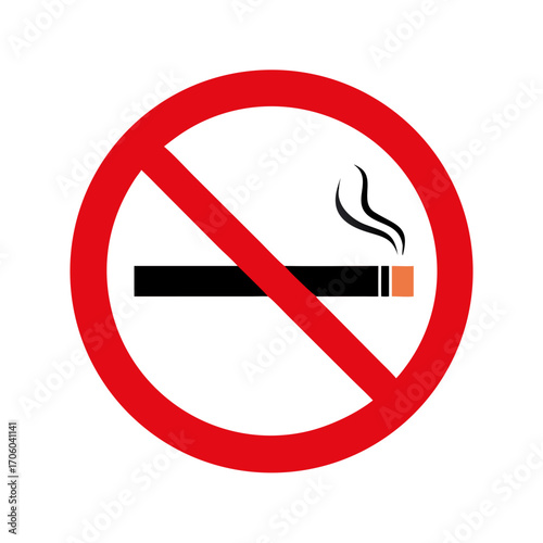 A prohibition sign featuring a red circle with a slash over a lit cigarette icon, indicating that smoking is not allowed in the area.Stop Sign Vector
