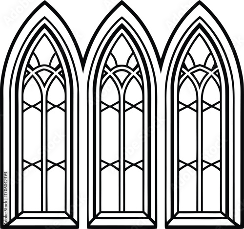 Collection of ornate gothic arched window designs with decorative elements isolated on white background isolated on transparent background