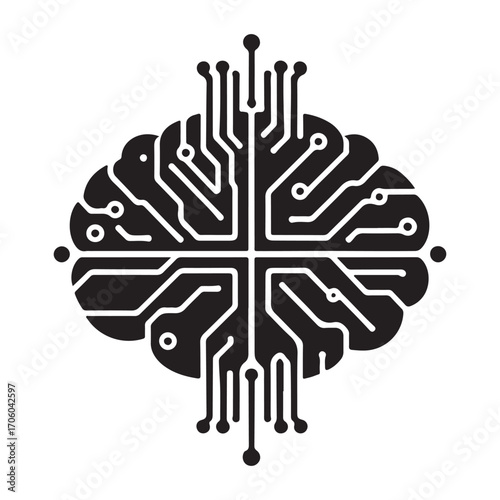 AI brain chip vector silhouette outline logo design concept illustration