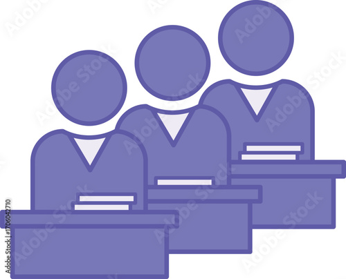 Colored Class Icon. Vector Illustration. Students Sitting at Desks with Books. Group of Schoolchildren in a Lesson. Concept Teacher