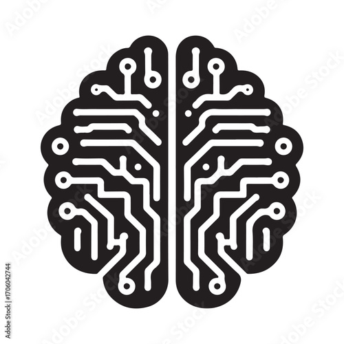 AI brain chip vector silhouette outline logo design concept illustration