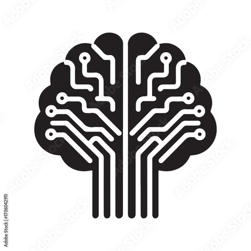 AI brain chip vector silhouette outline logo design concept illustration