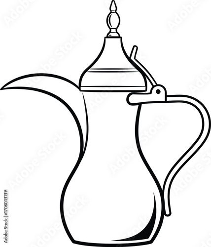 Drawing of arabic coffee pot outline traditional metal dallah