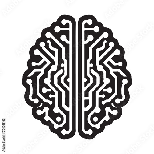 AI brain chip vector silhouette outline logo design concept illustration