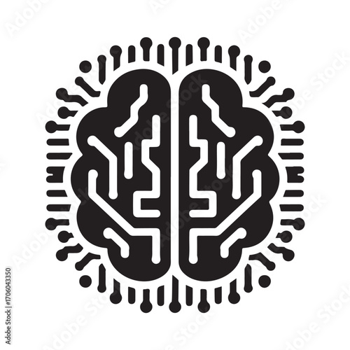 AI brain chip vector silhouette outline logo design concept illustration