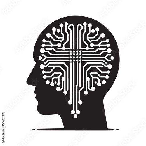 AI brain chip vector silhouette outline logo design concept illustration