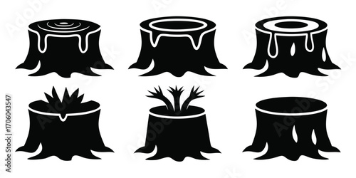 Silhouette Tree Stump Collection Forest Ecosystem Vector Graphic Resource Natural Elements