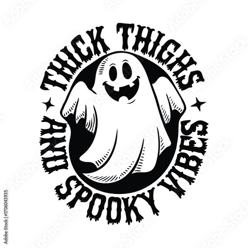 Thick Thighs and Spooky Vibes, halloween t-shirt design. 