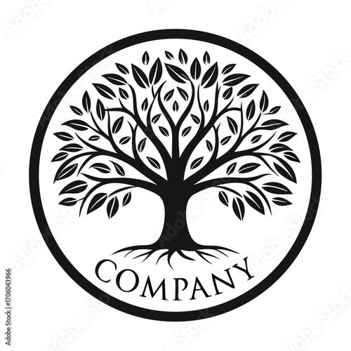 Elegant Tree Logo Design Featuring the Word Company in a Circle