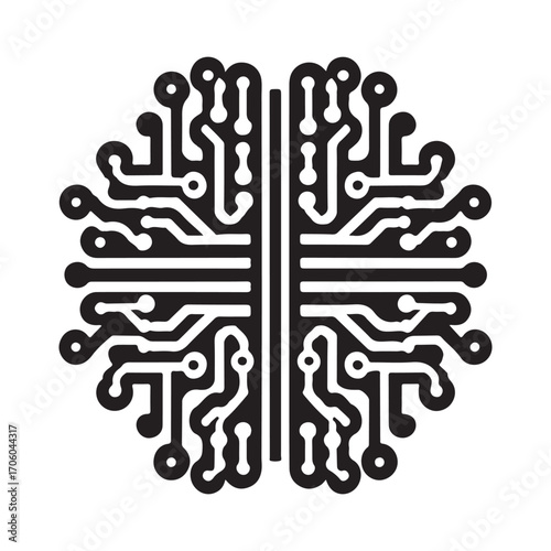AI brain chip vector silhouette outline logo design concept illustration