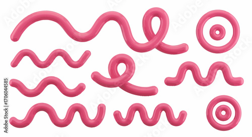 A collection of pink wavy lines and circular shapes, resembling frosting or icing, isolated on a white background.