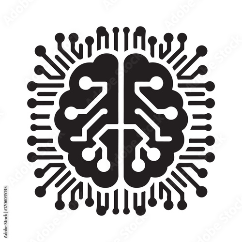 AI brain chip vector silhouette outline logo design concept illustration