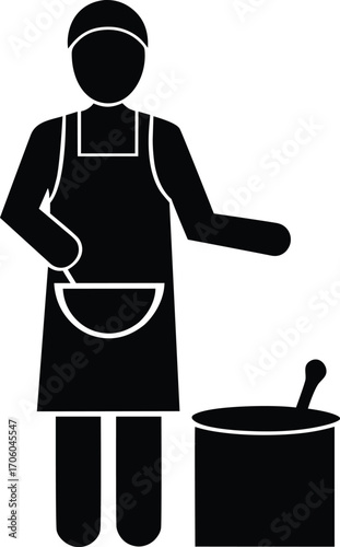 Person Cooking Food Pictogram Isolated on White Background