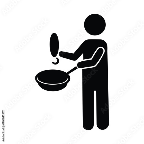 Person Cooking with Pan Pictogram Isolated on White Background