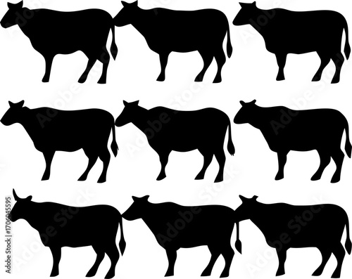 cow silhouette, cattle silhouette, herd of cattle silhouette, grazing cattle silhouette, cow farm animal silhouette, livestock silhouette