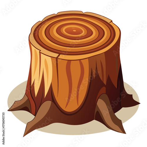 Detailed Tree Stump Illustration with Growth Rings and Root Outcrops