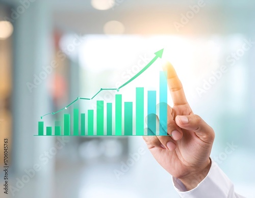 Hand interacting with a growing bar graph