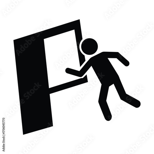Person Hit by Swinging Door Pictogram Isolated on White Background