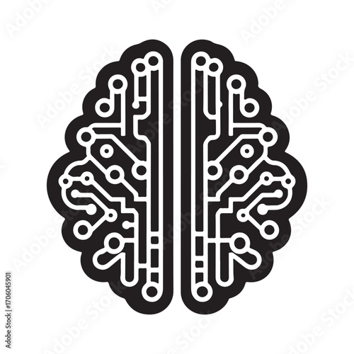 AI brain chip vector silhouette outline logo design concept illustration