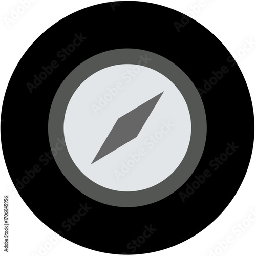 Navigational Guidance: A sleek, minimalist compass rose, centered within a dark circular frame, offers clear direction and a sense of exploration..AI