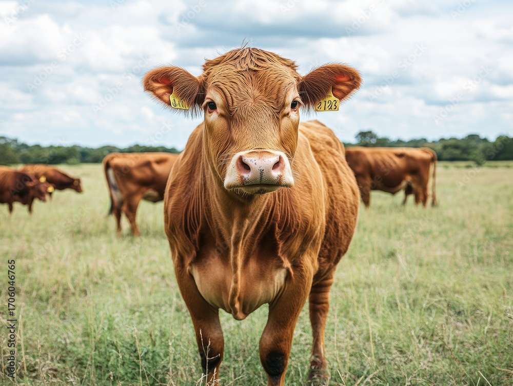 Fototapeta premium selective focus herd of cows on meadow