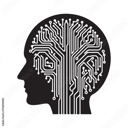 AI brain chip vector silhouette outline logo design concept illustration