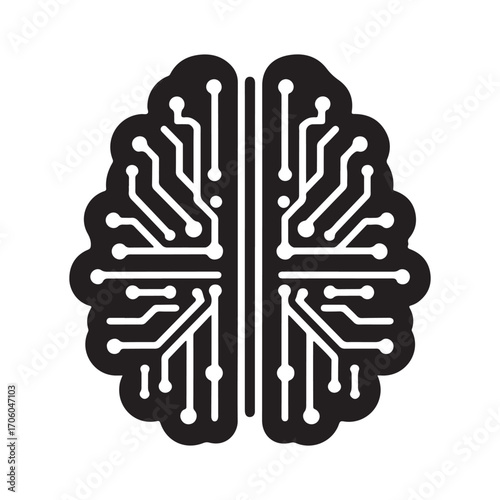 AI brain chip vector silhouette outline logo design concept illustration