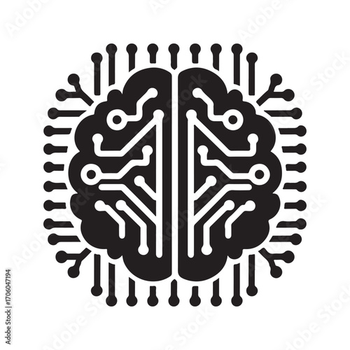 AI brain chip vector silhouette outline logo design concept illustration