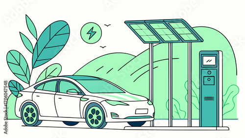 Electric Vehicle Charging Station Franchise – Vector of Green Technology, Future Mobility, and Modern technology 