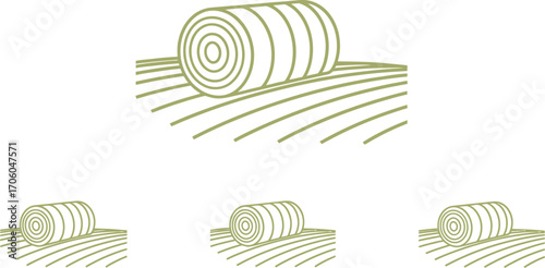 Agriculture Olive Outline Icon, Rolled Hay Bales on Field, Farm Crop Pattern