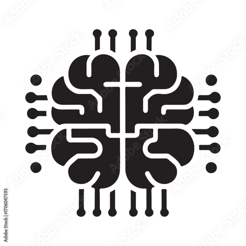 AI brain chip vector silhouette outline logo design concept illustration