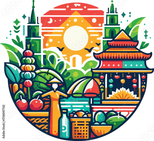 Vietnam market logo  vector white background .