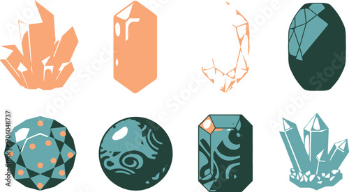 Assorted Crystal Gemstones with Intricate Designs and Shapes on White