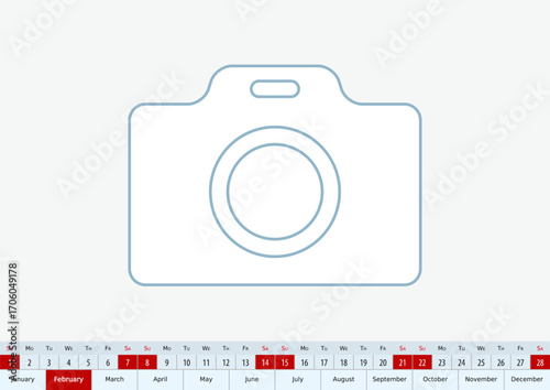 February 2026 for desk calendar. Vector template.