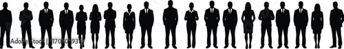 Business people silhouettes standing in line, men and women, professional attire, teamwork, corporate, group, leadership, diversity, office, formal, business team.