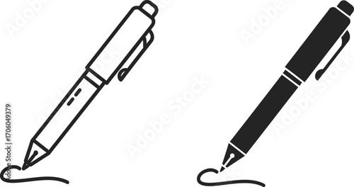 Ballpoint Pen Writing Icon Solid and Outline Symbol Pen Tool Drawing Isolated