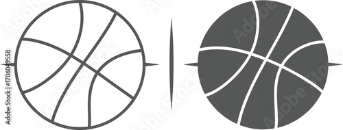 Basketball Ball Silhouette Icon Set, Sports Equipment Isolated on White Background