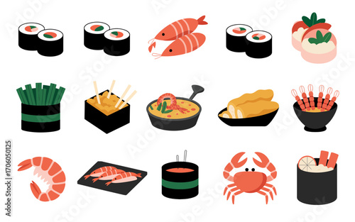 Vector art of colorful vector illustration of seafood