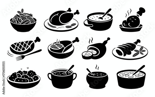 Vector art of collection of meat and soup icons